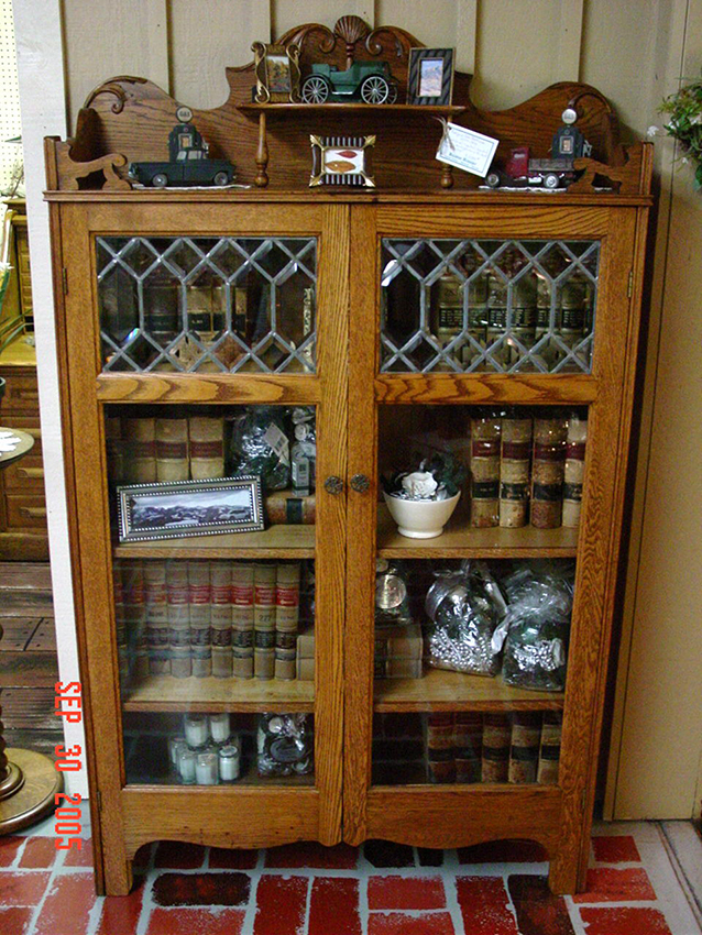 Finely crafted bookcase with leaded glass