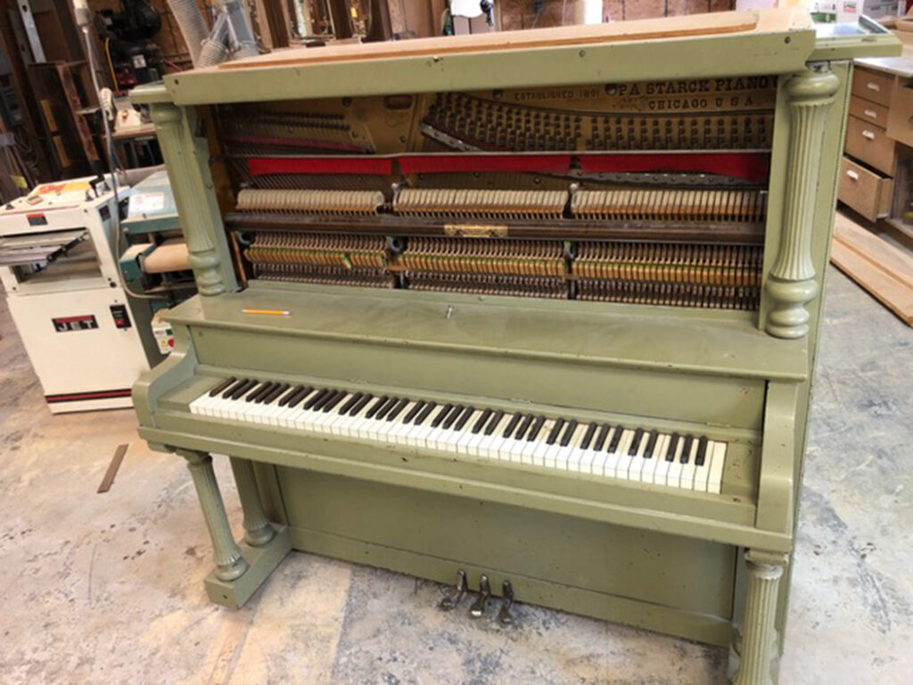Light pale green PA Starck Upright Piano before refinish