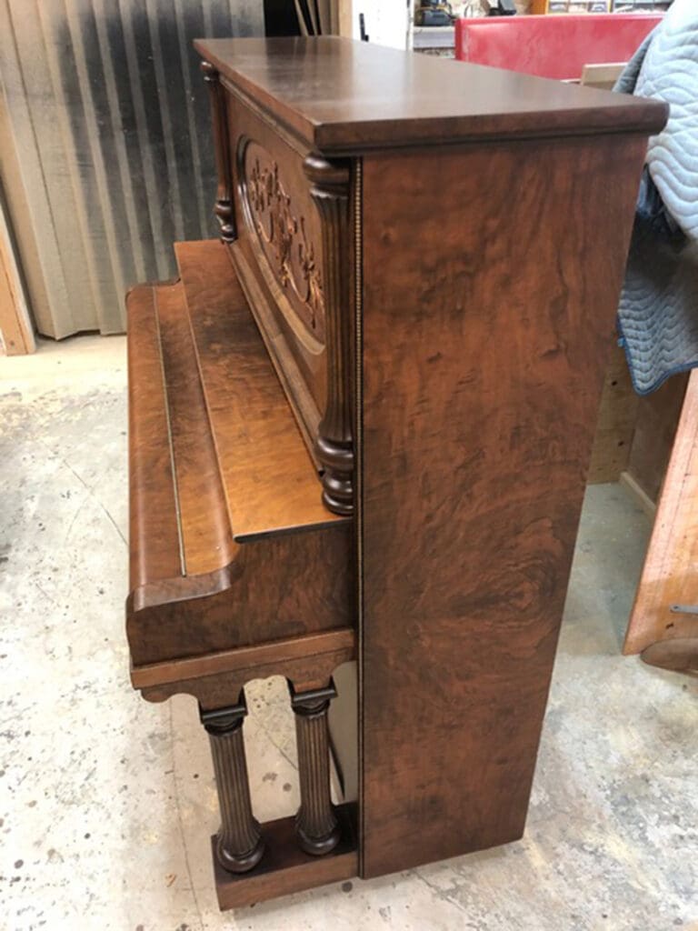 Newly finished PA Starck upright piano side view