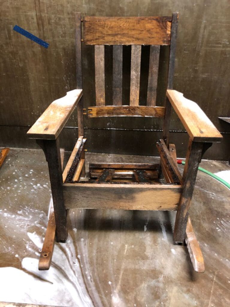 Oak rocker with fire damage